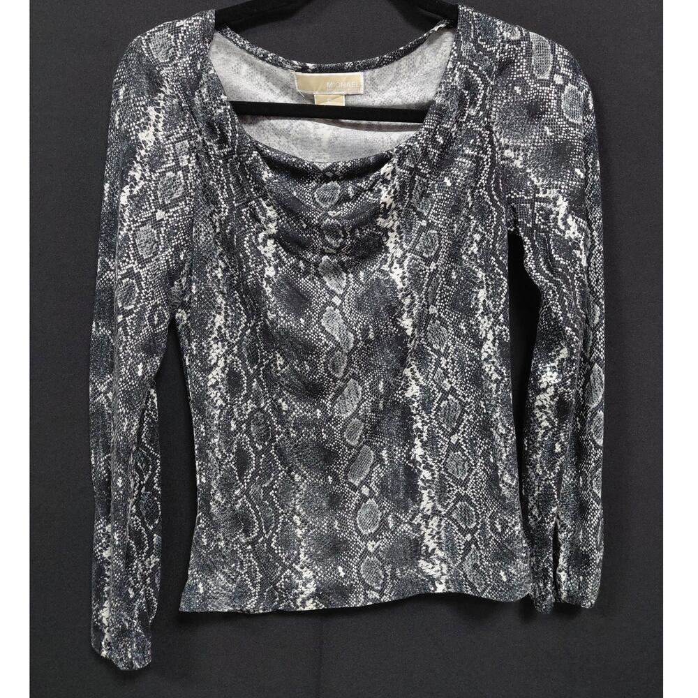MICHAEL Snake Print Long Sleeve Top Knit Scoop Neck Women Size P